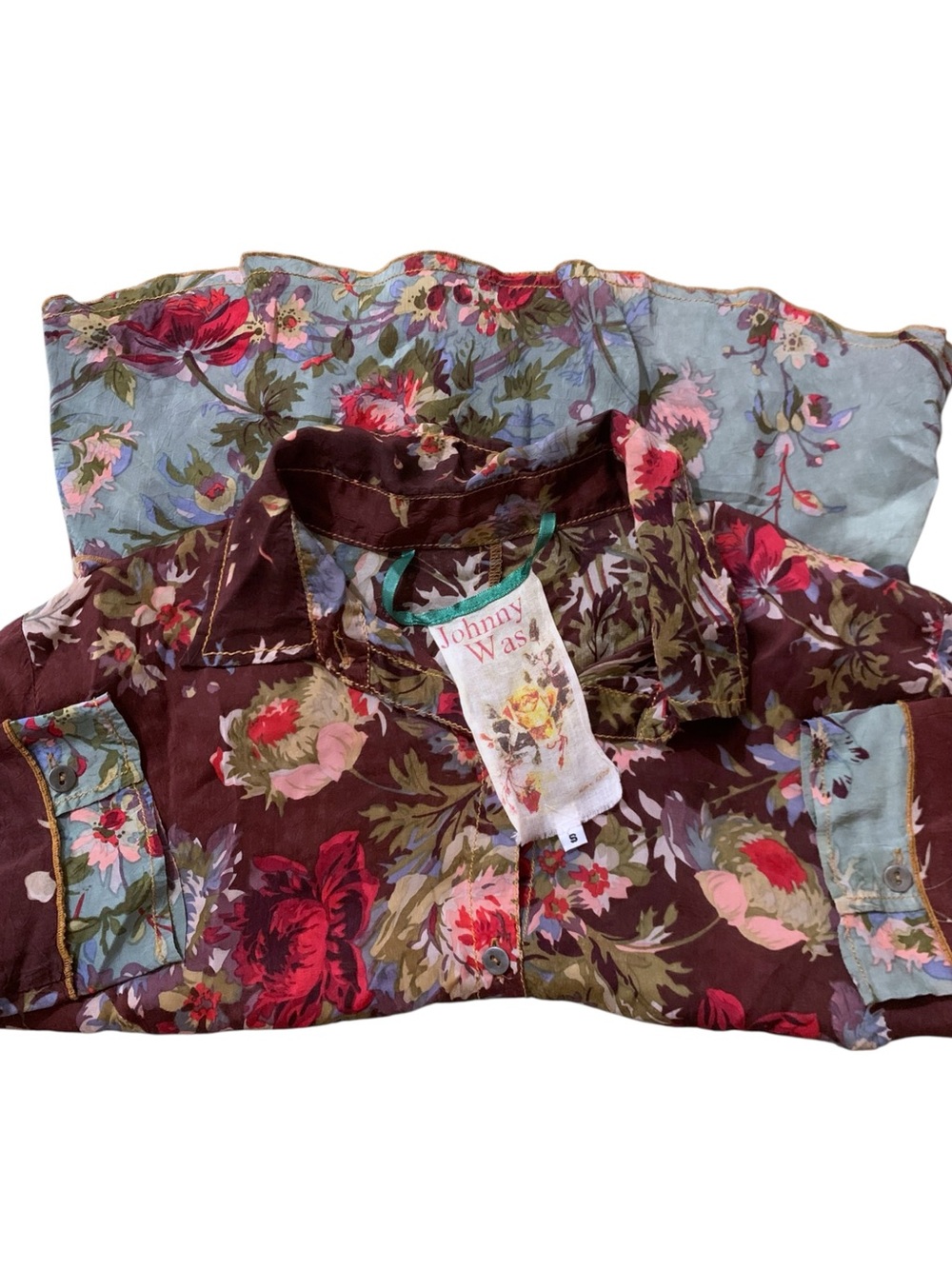 Johnny Was Floral Sheer Layered Button Front Blouse Boho Size S Like New - Picture 12 of 12